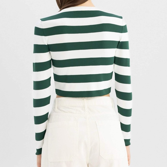 Zara - Striped Green and White Women's Top - Picture 2 of 2